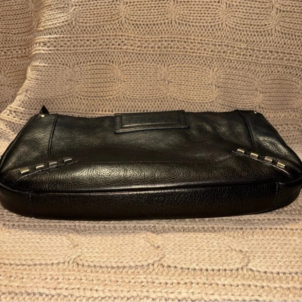 Sondra Roberts Black Genuine Leather Large Clutch with Wristlet Strap